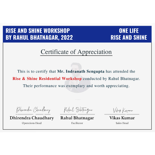 Rahul Bhatnagar Rise & Shine Certificate